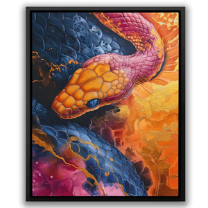 a painting of a snake on a colorful background