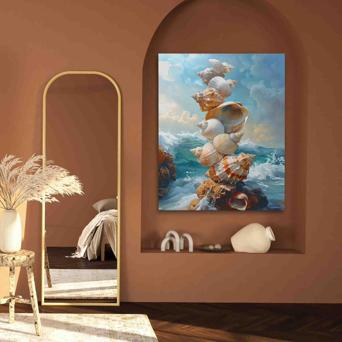 a painting on a wall in a living room