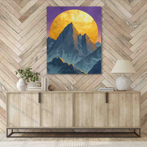 a painting on a wall of a mountain range