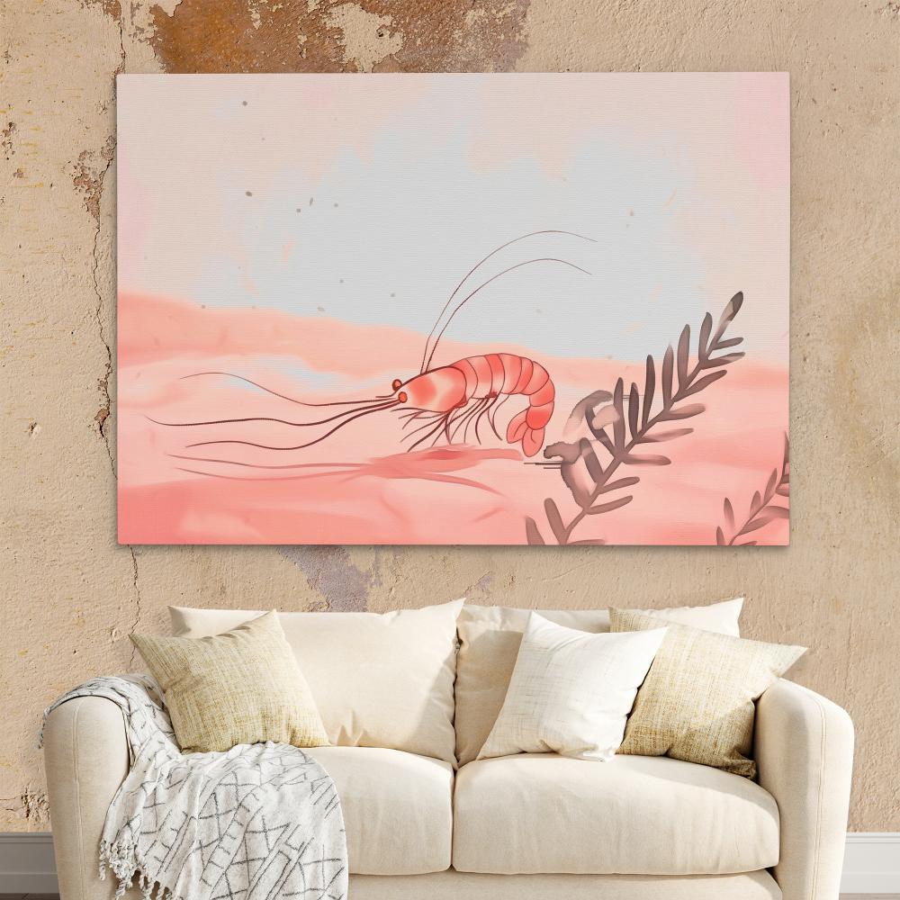 a painting of a shrimp on a pink background