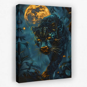 a painting of a leopard with a full moon in the background