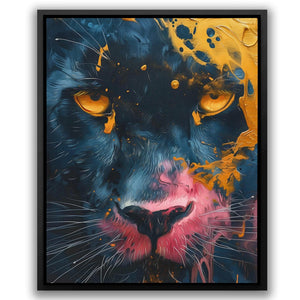 a painting of a black cat with yellow eyes