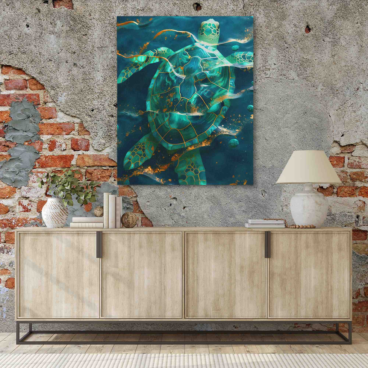 a painting of a turtle on a brick wall