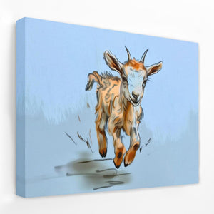 a painting of two baby goats running together