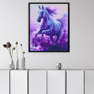 a painting of a horse is hanging on a wall