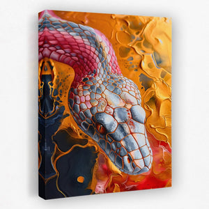 a painting of a snake on a yellow background