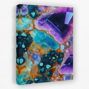 an abstract painting with blue, purple, and orange colors