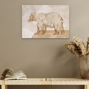 a picture of a bear on a wall above a table