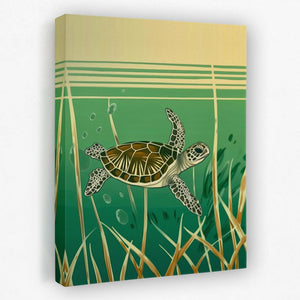 a painting of a turtle swimming in the water