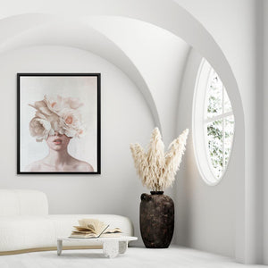 Pink Flower Lady: Delicate Floral Portrait Art - Luxury Wall Art 