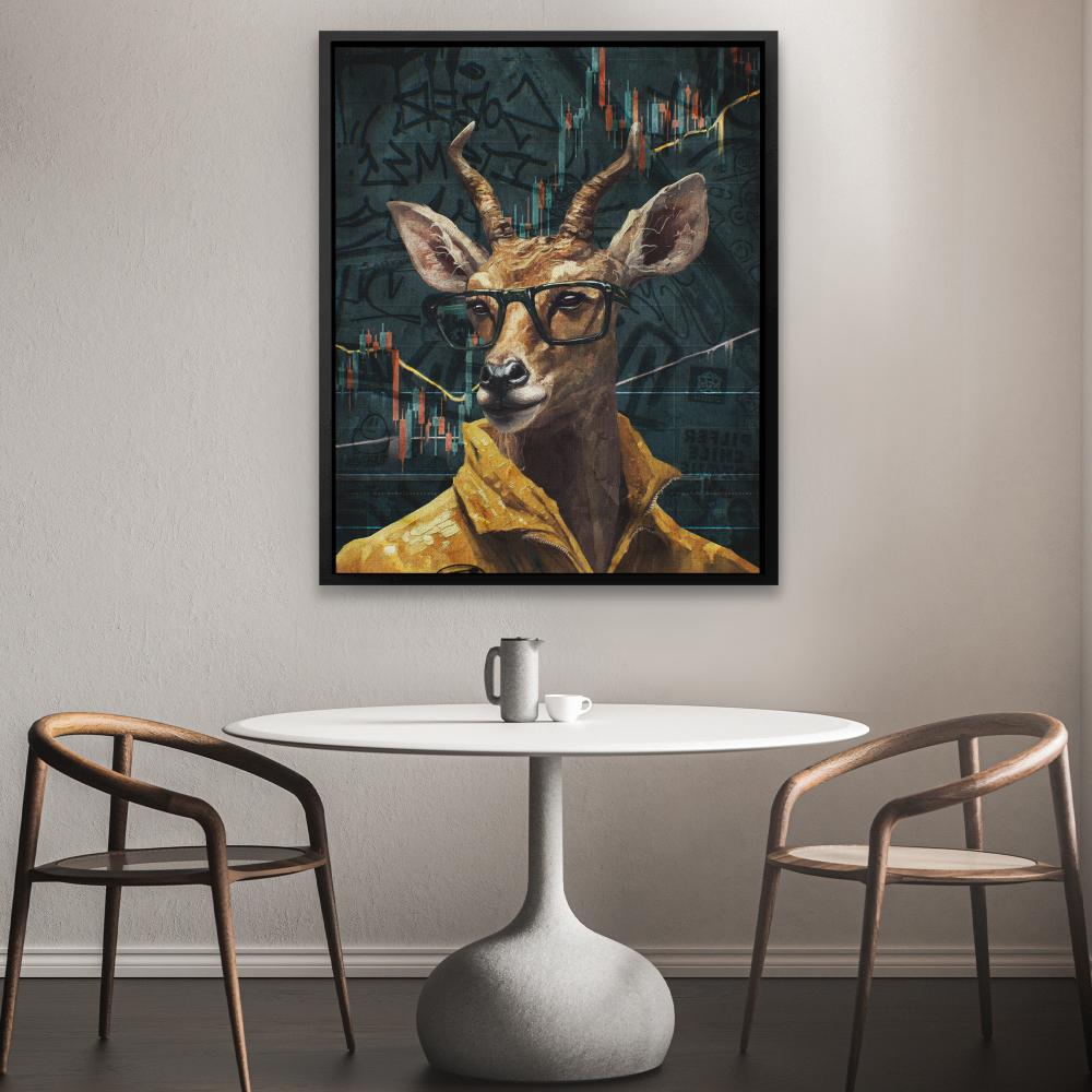 a painting of a deer wearing glasses