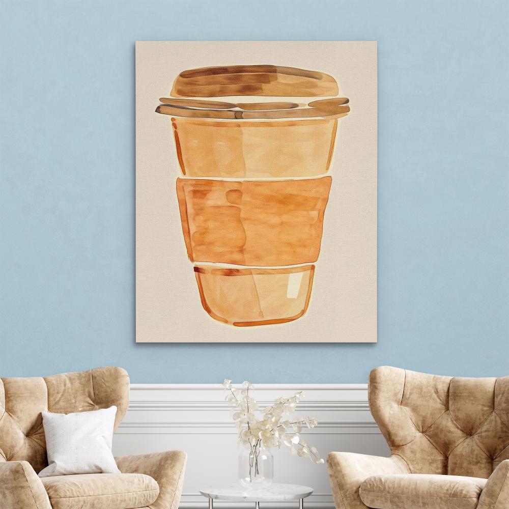 a painting of a coffee cup on a white background