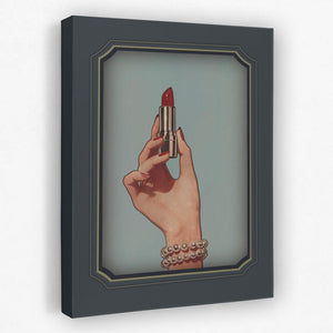 a painting of a woman's hand holding a lipstick