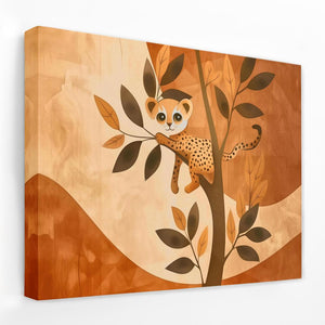 a painting of a cheetah climbing a tree