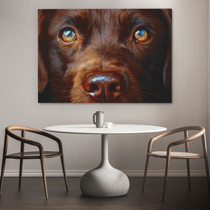 a painting of a brown dog with blue eyes