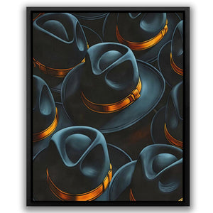 a painting of a group of black hats