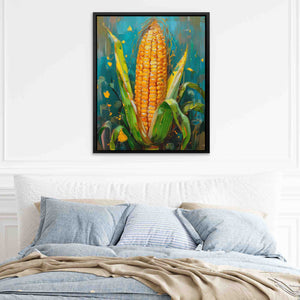 a painting of a corn cob on a bed