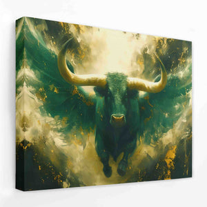 a painting of a bull with huge horns