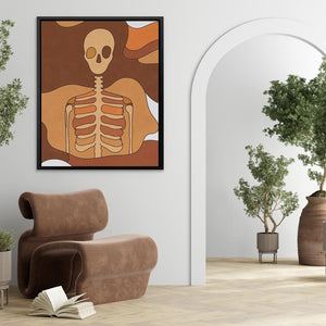 a living room with a chair and a painting on the wall