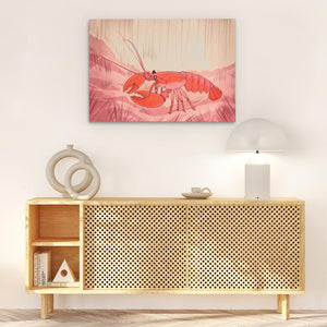 a painting of a lobster on a white wall