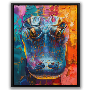 a painting of a giraffe's face with a colorful background