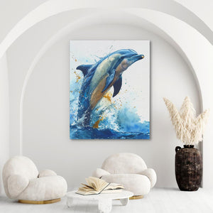 a painting of a dolphin jumping out of the water