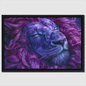 a painting of a lion with its eyes closed