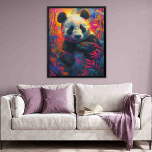 a painting of a panda bear sitting on a couch