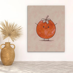 a painting of an orange with a bow on it