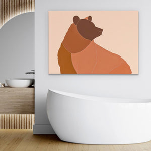 a bathroom with a tub and a painting on the wall