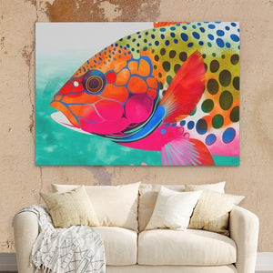 a painting of a colorful fish on a wall