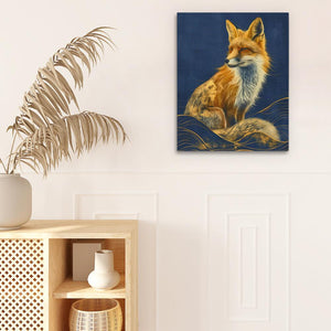 a painting of a fox and her cub