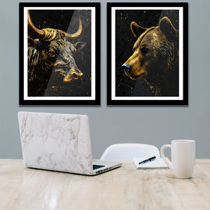 Wall Street Warriors Semi-Gloss Bull and Bear Art Set - Luxury Wall Art 