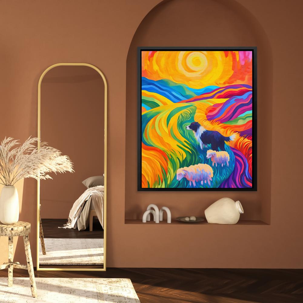 Sheepdog in Rainbow Fields