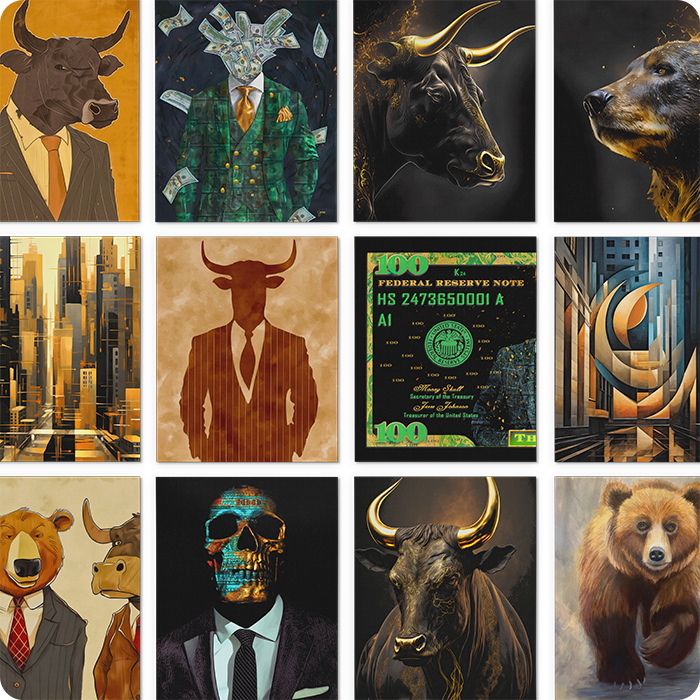 Wall Street bull and finance themed canvas art