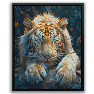 a painting of a white tiger laying down