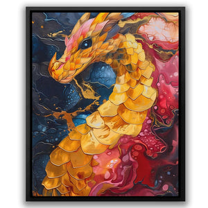 a painting of a yellow and red dragon