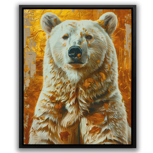 a painting of a white bear on a yellow background