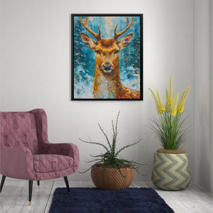 a painting of a deer in a living room