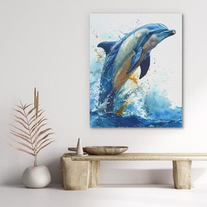 a painting of a dolphin jumping out of the water