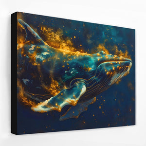 a painting of a humpback whale in space