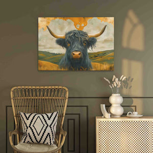a painting of a bull in a room