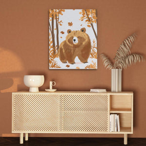 a painting of a brown bear in a forest