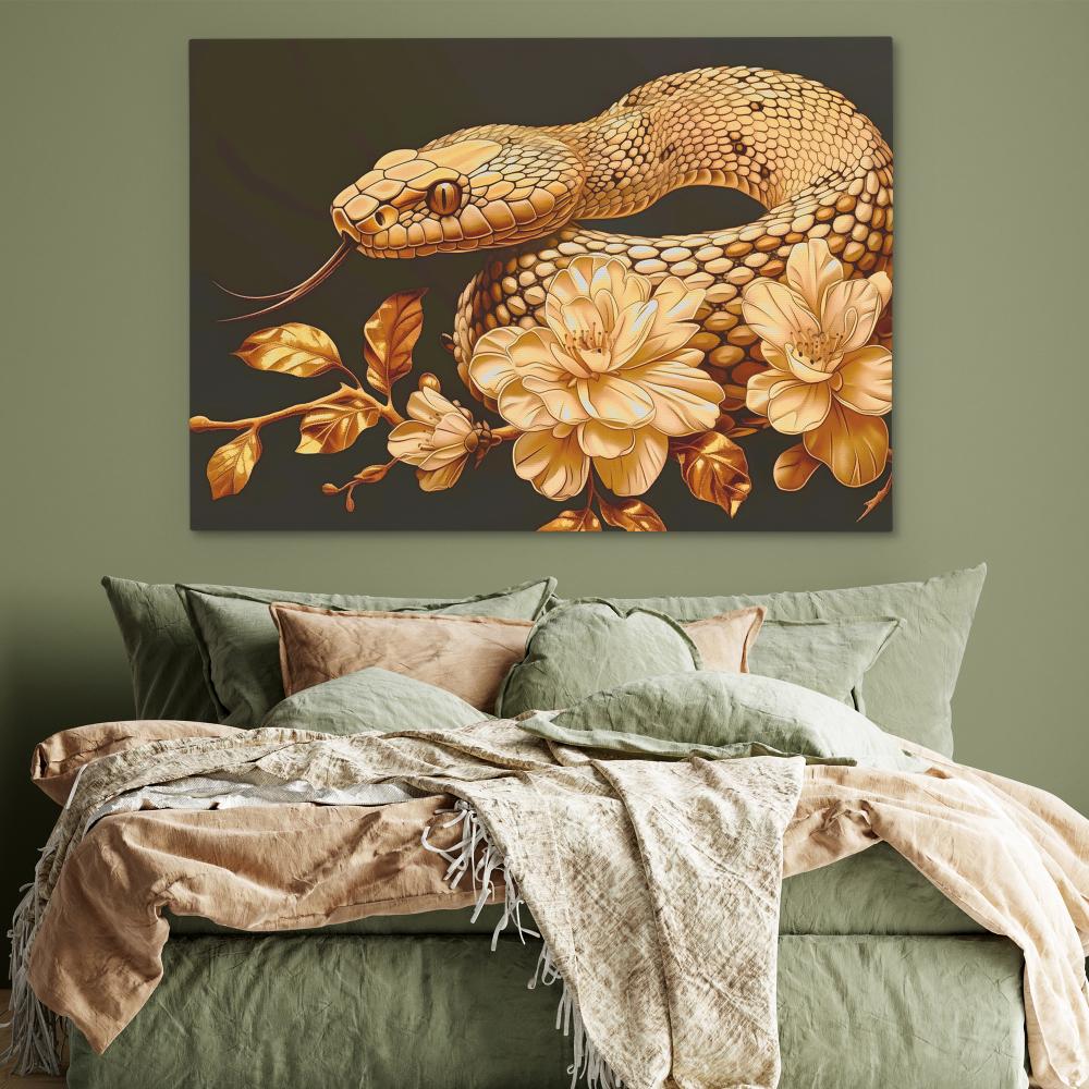 a painting of a snake on a black background