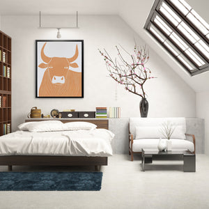 a bedroom with a bed, a couch and a book shelf