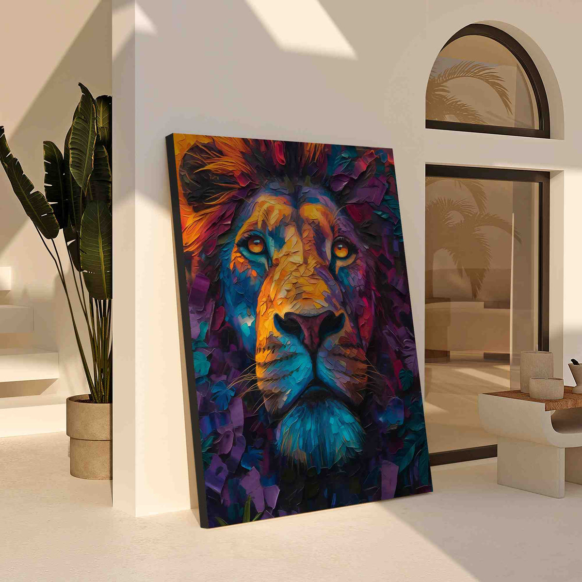 a painting of a lion on a wall