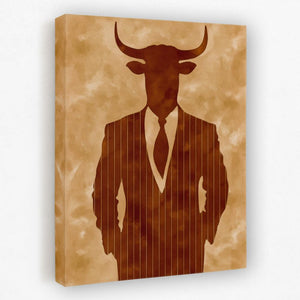 a painting of a bull wearing a suit and tie