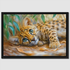 a painting of a baby tiger laying on the ground