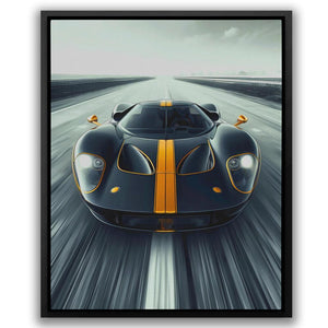 a painting of a black and yellow sports car