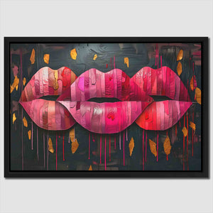 a painting of two pink lips with a black background